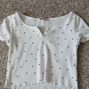 Waffle knit blue and white star crop top